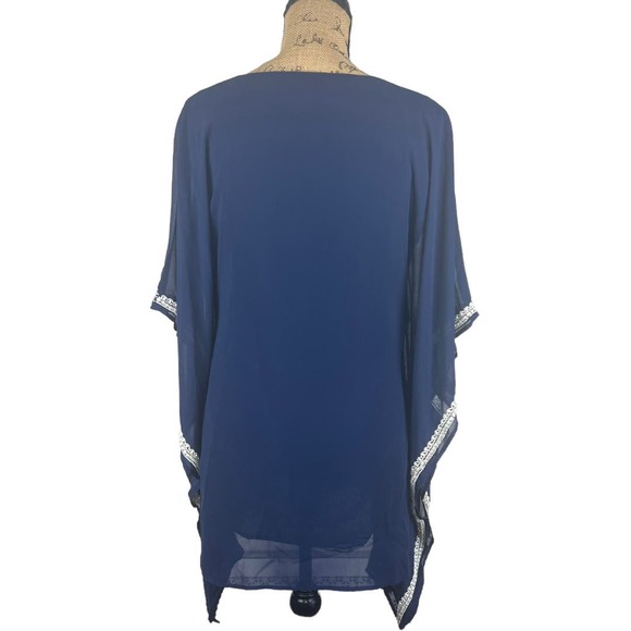 Boston Proper Navy Shell Embellished Kaftan Top XS - Picture 3 of 7